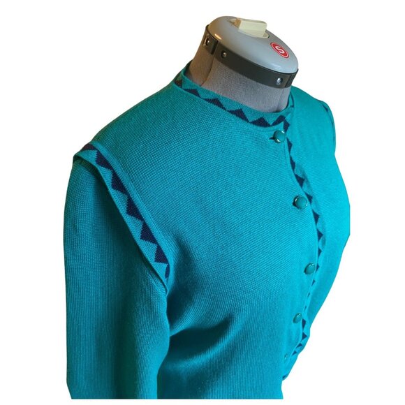 Vintage teal wool cardigan or light coat - Picture 5 of 8